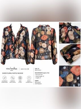 Nina Kendosa Sheer Floral Ruffle Blouse - Black Multi
